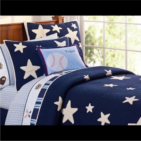 Pottery Barn Kids Star Full Quilt Coverlet Navy White Reversible 87”x 86” EUC - Picture 1 of 5
